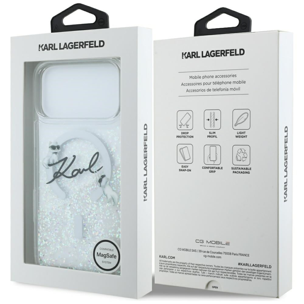 Ovitek MagSafe za Apple iPhone 17 Pro Max, Karl Lagerfeld, Glitter Karl Script Logo, Prozoren