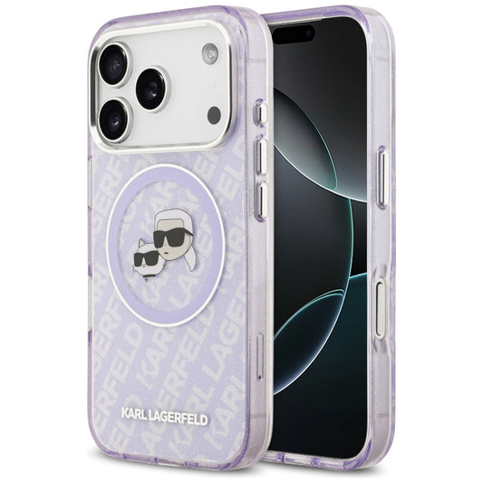 Ovitek MagSafe za Apple iPhone 17 Pro Max, Karl Lagerfeld, IML Glitter Karl & Choupette`s Heads, Vijolična
