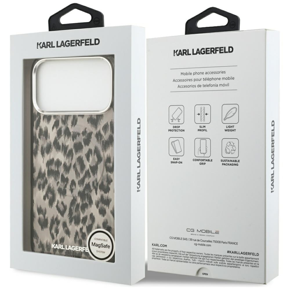 Ovitek MagSafe za Apple iPhone 17 Pro Max, Karl Lagerfeld, IML Leopard vzorec, rjava