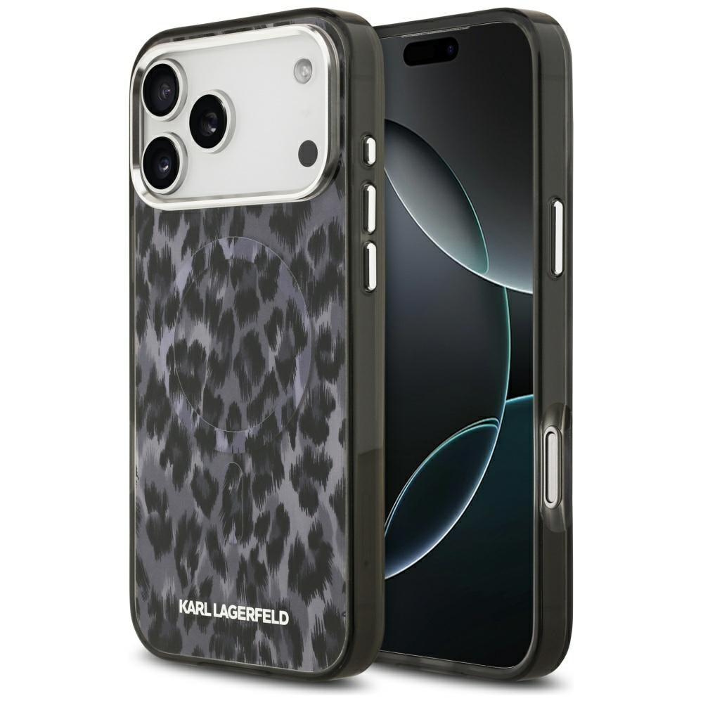 Ovitek MagSafe za Apple iPhone 17 Pro Max, Karl Lagerfeld, IML Leopard vzorec, črn