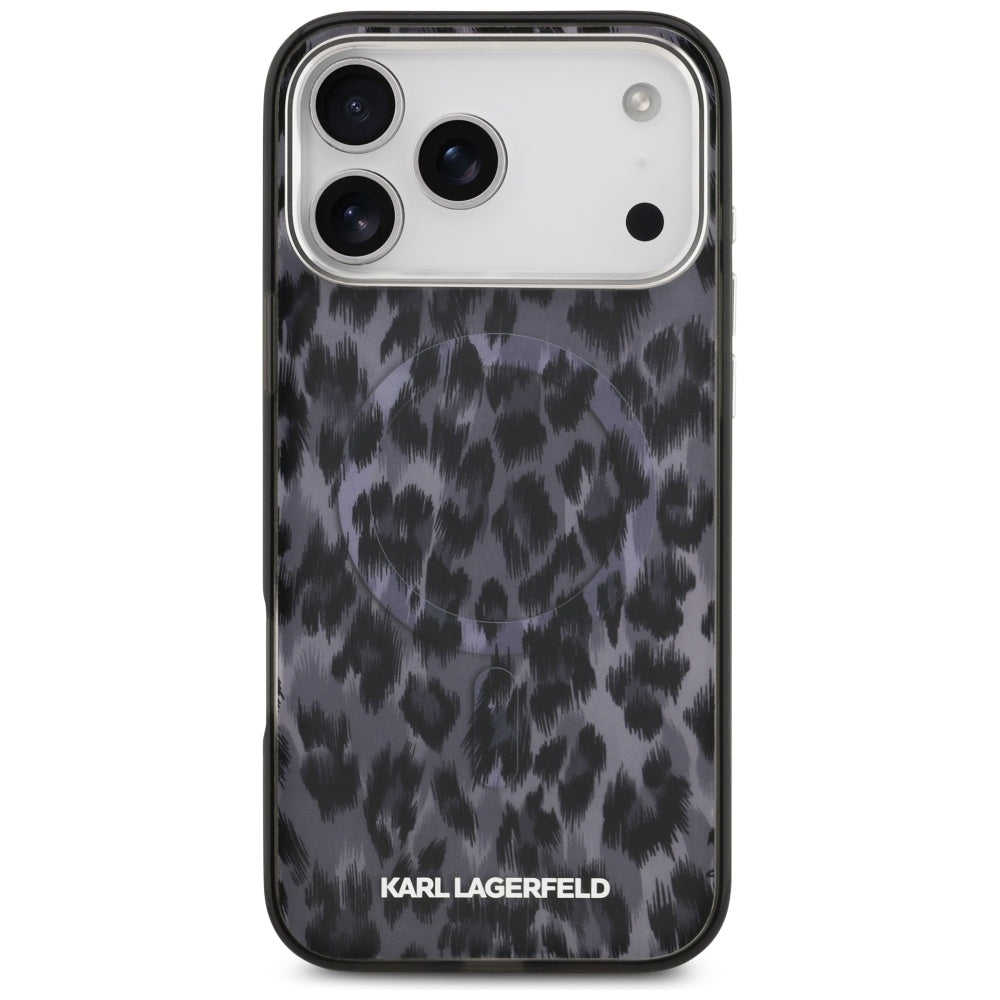 Ovitek MagSafe za Apple iPhone 17 Pro Max, Karl Lagerfeld, IML Leopard vzorec, črn