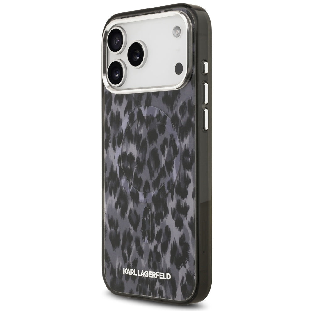 Ovitek MagSafe za Apple iPhone 17 Pro Max, Karl Lagerfeld, IML Leopard vzorec, črn
