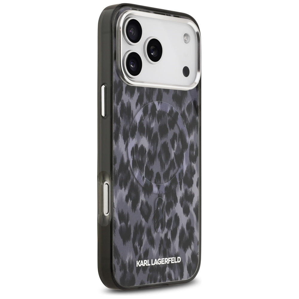 Ovitek MagSafe za Apple iPhone 17 Pro Max, Karl Lagerfeld, IML Leopard vzorec, črn
