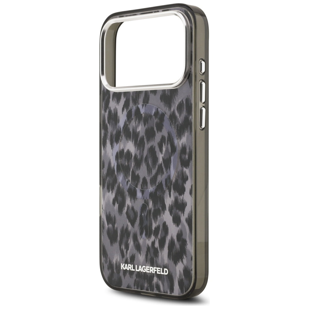 Ovitek MagSafe za Apple iPhone 17 Pro Max, Karl Lagerfeld, IML Leopard vzorec, črn