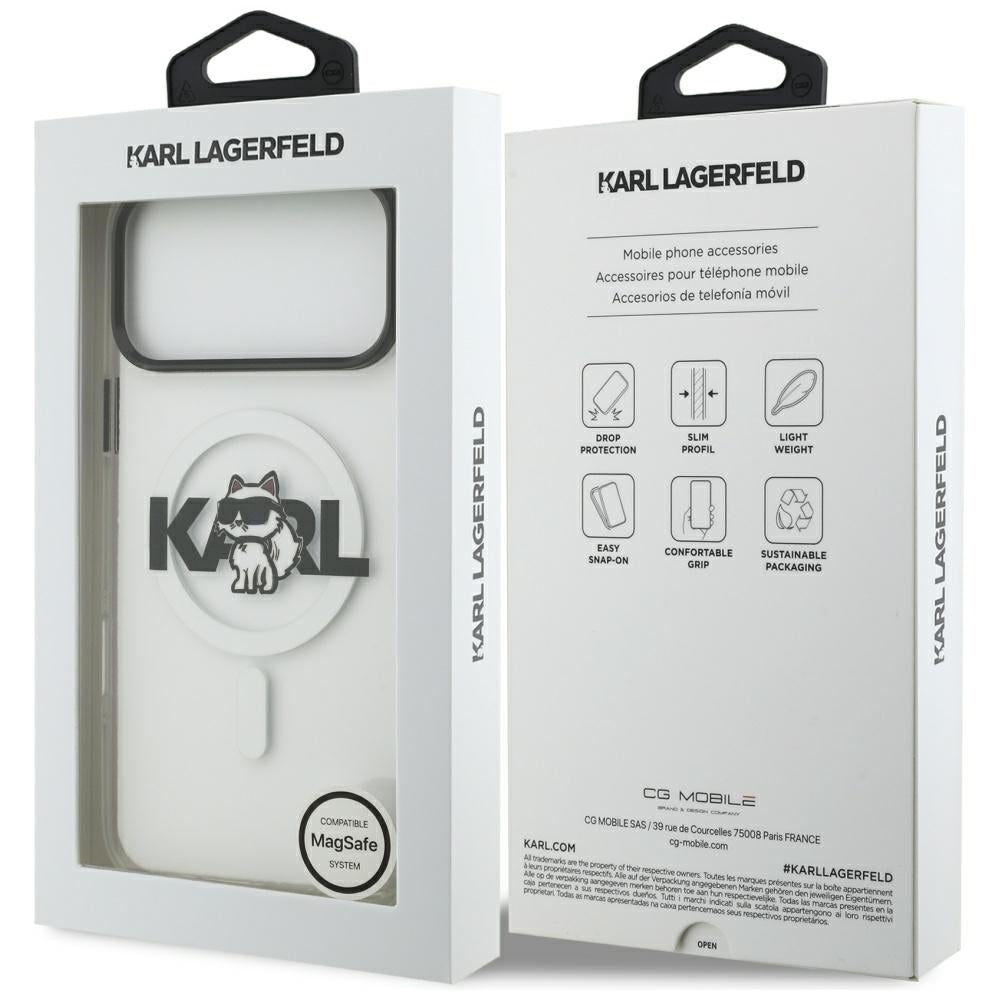 Ovitek MagSafe za Apple iPhone 17 Pro Max, Karl Lagerfeld, IML Sketch Logo Choupette, Prozoren