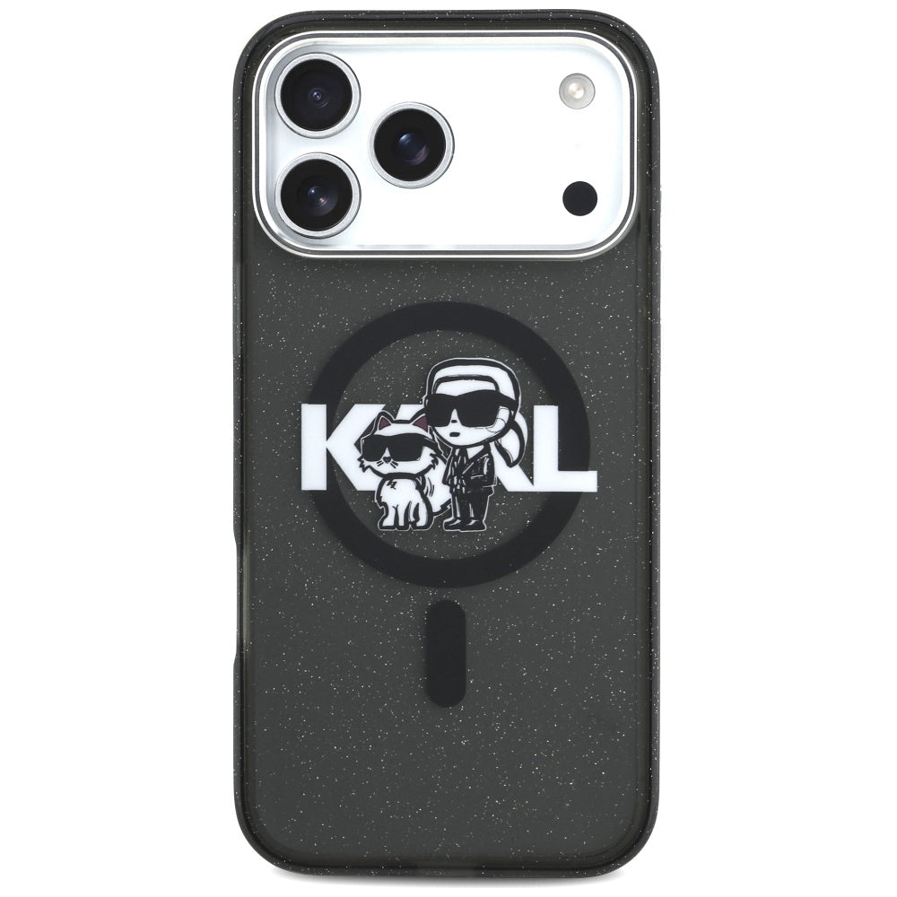Ovitek MagSafe za Apple iPhone 17 Pro Max, Karl Lagerfeld, IML Sketch Logo Glitter Karl & Choupette, Črna