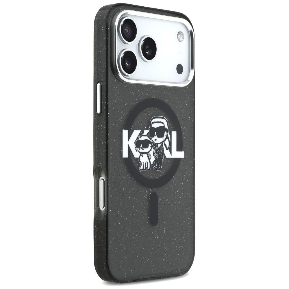 Ovitek MagSafe za Apple iPhone 17 Pro Max, Karl Lagerfeld, IML Sketch Logo Glitter Karl & Choupette, Črna
