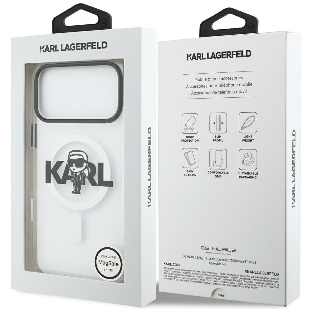 Ovitek MagSafe za Apple iPhone 17 Pro Max, Karl Lagerfeld, IML Sketch Logo Karl, Prozoren