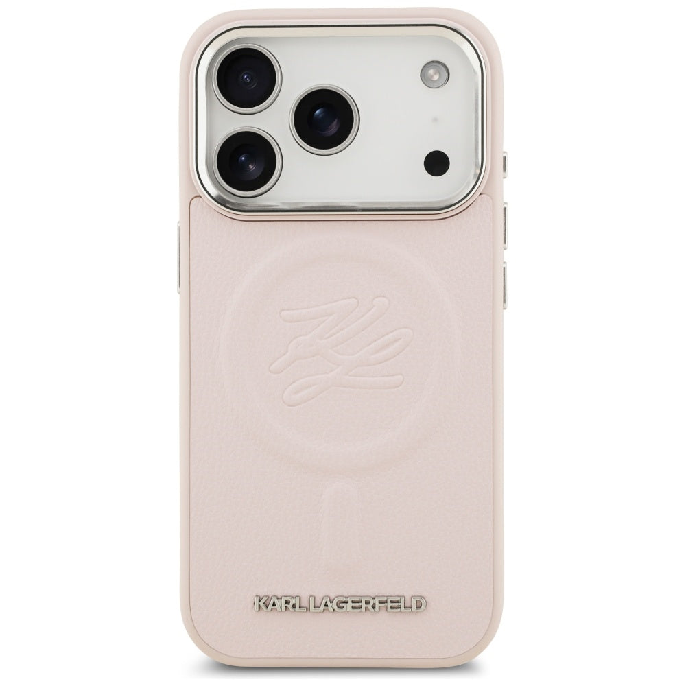 Ovitek MagSafe za Apple iPhone 17 Pro Max, Karl Lagerfeld, začetna črka & kovinski logotip, roza