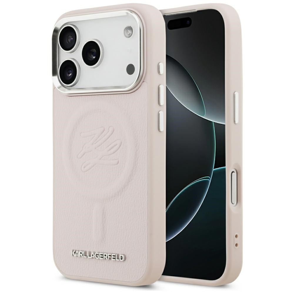 Ovitek MagSafe za Apple iPhone 17 Pro Max, Karl Lagerfeld, začetna črka & kovinski logotip, roza