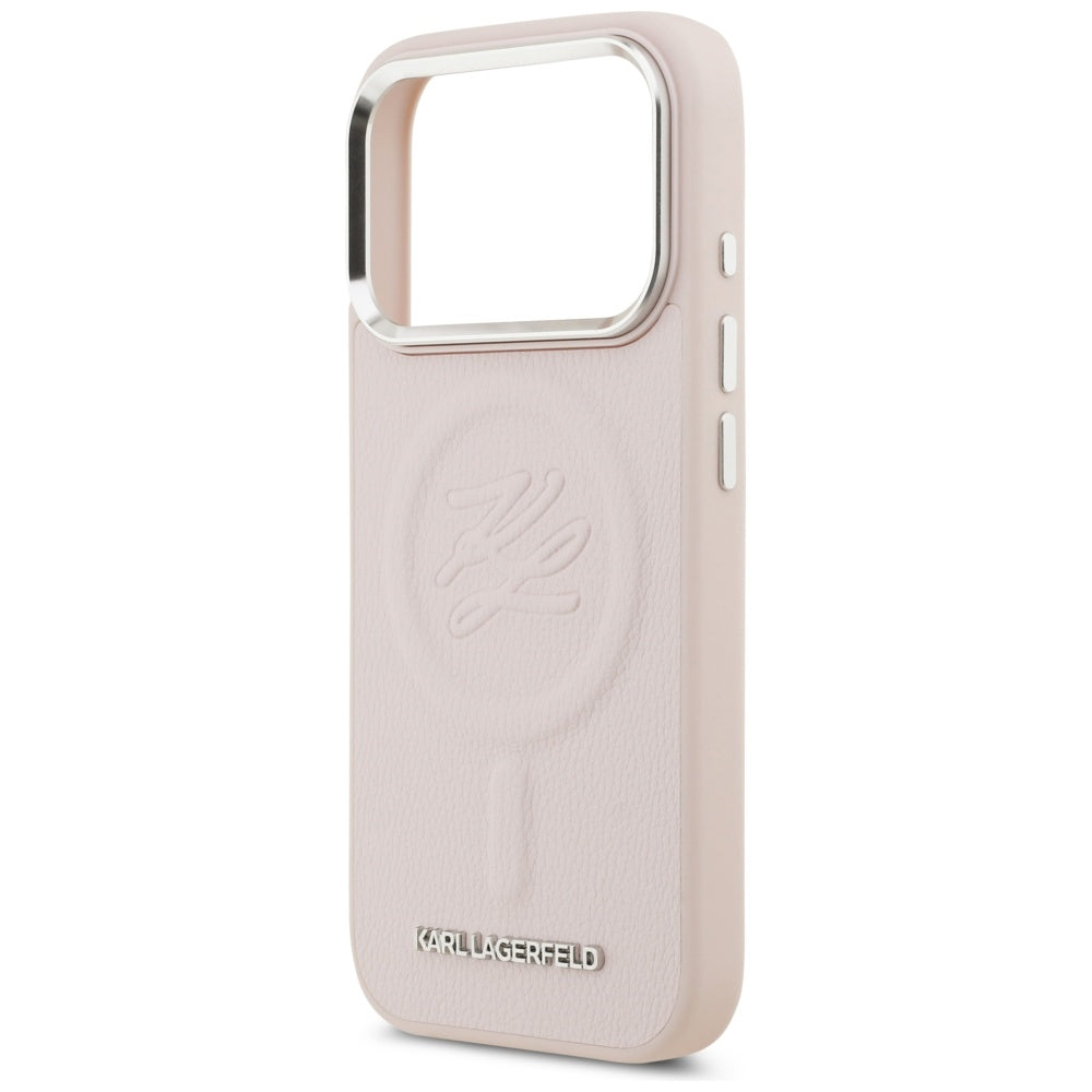 Ovitek MagSafe za Apple iPhone 17 Pro Max, Karl Lagerfeld, začetna črka & kovinski logotip, roza