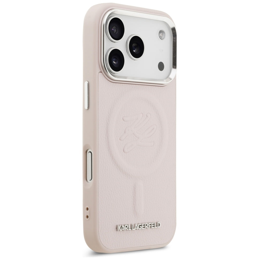 Ovitek MagSafe za Apple iPhone 17 Pro Max, Karl Lagerfeld, začetna črka & kovinski logotip, roza