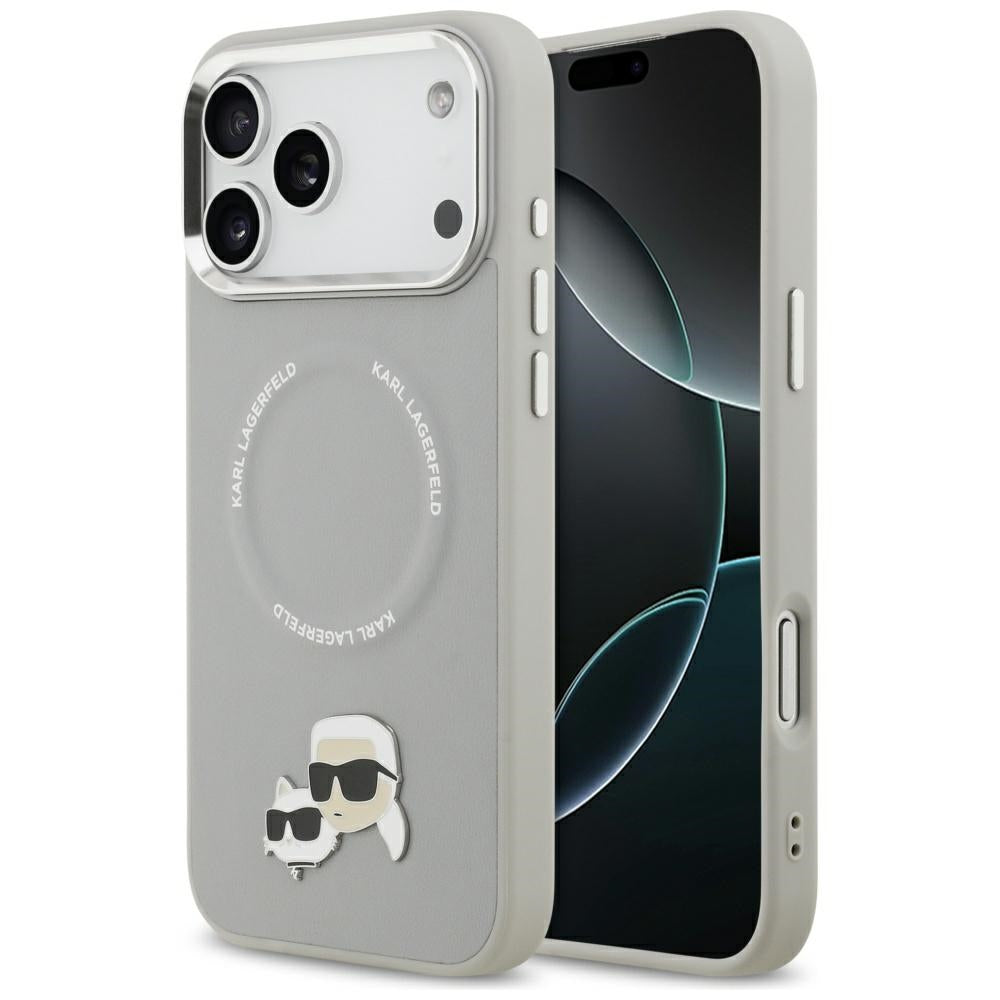 Ovitek MagSafe za Apple iPhone 17 Pro Max, Karl Lagerfeld, Karl & Choupette Pins, Siv