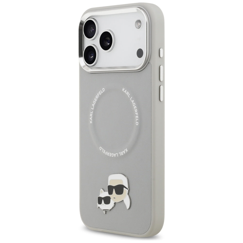Ovitek MagSafe za Apple iPhone 17 Pro Max, Karl Lagerfeld, Karl & Choupette Pins, Siv
