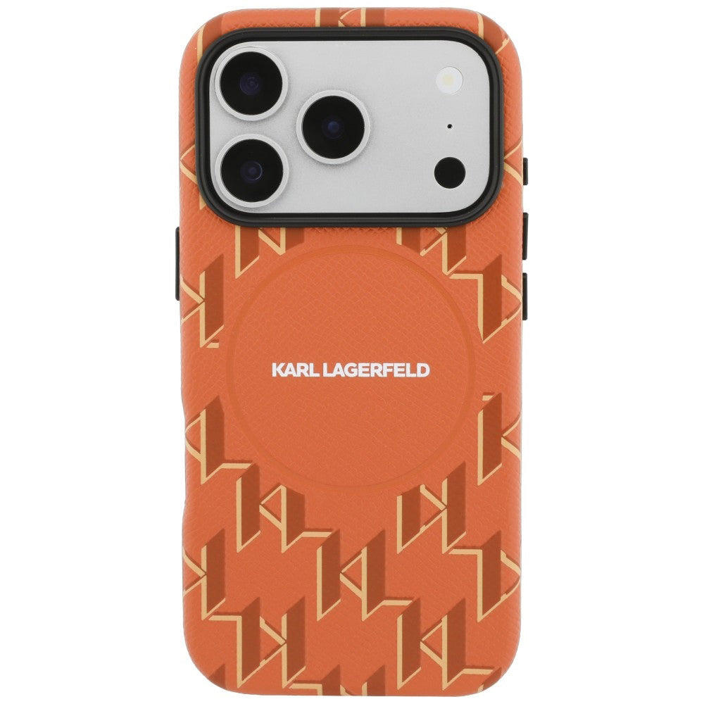 Ovitek MagSafe za Apple iPhone 17 Pro Max, Karl Lagerfeld, KL Monogram Logo, Oranžen