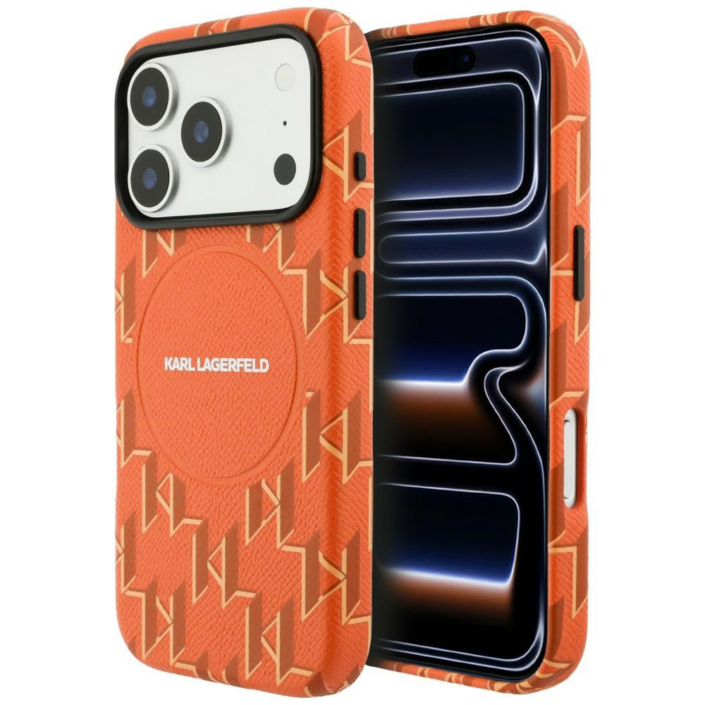 Ovitek MagSafe za Apple iPhone 17 Pro Max, Karl Lagerfeld, KL Monogram Logo, Oranžen