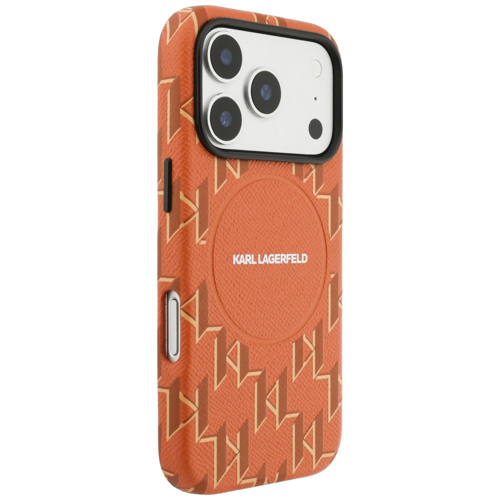 Ovitek MagSafe za Apple iPhone 17 Pro Max, Karl Lagerfeld, KL Monogram Logo, Oranžen
