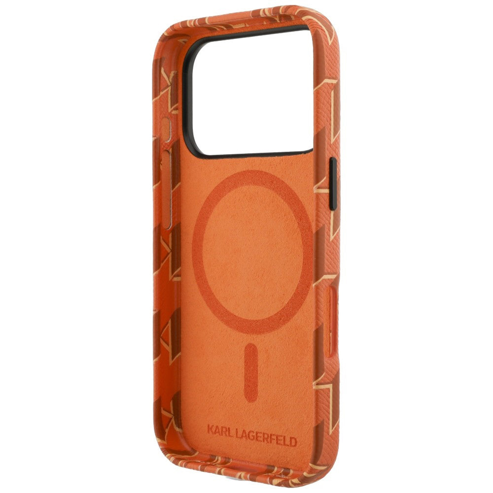 Ovitek MagSafe za Apple iPhone 17 Pro Max, Karl Lagerfeld, KL Monogram Logo, Oranžen