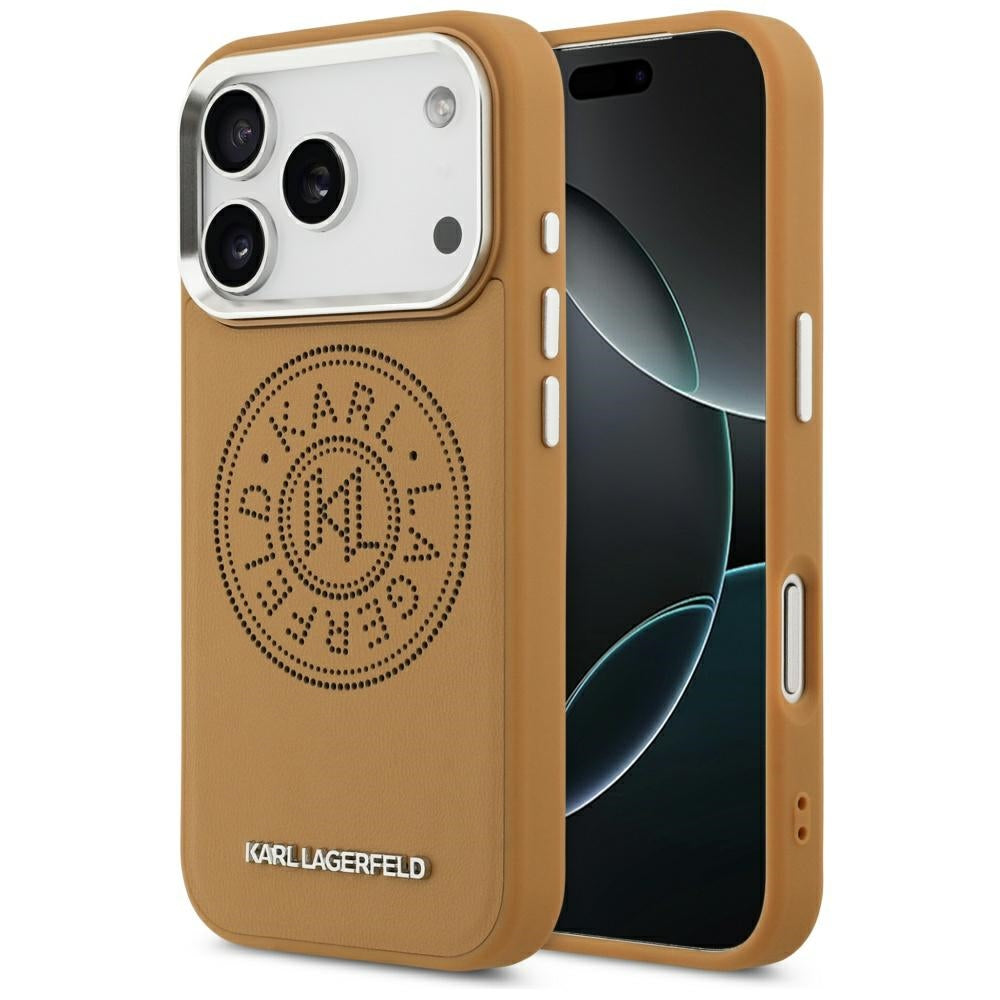 Ovitek MagSafe za Apple iPhone 17 Pro Max, Karl Lagerfeld, Point & Metal Logo, Rjava