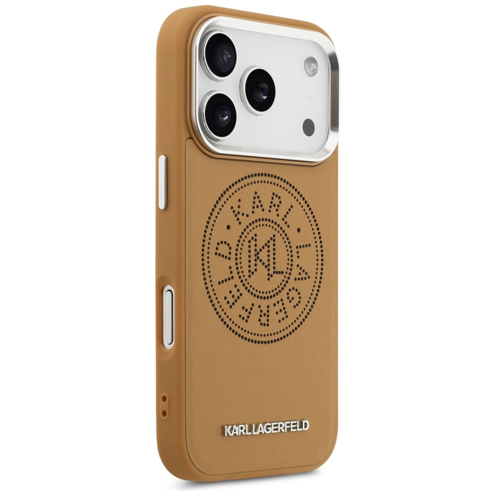 Ovitek MagSafe za Apple iPhone 17 Pro Max, Karl Lagerfeld, Point & Metal Logo, Rjava