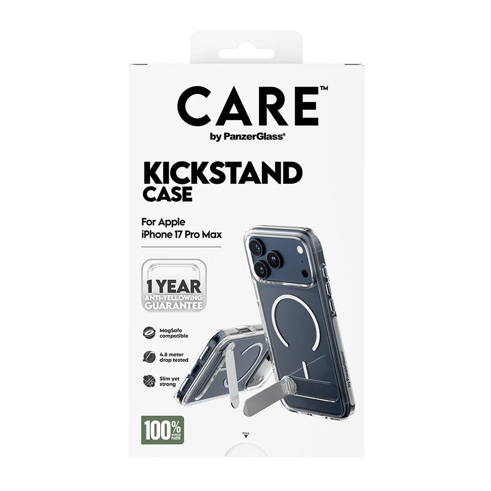 Ovitek MagSafe za Apple iPhone 17 Pro Max, PanzerGlass, Care Feature Kickstand, Prosojna Bela