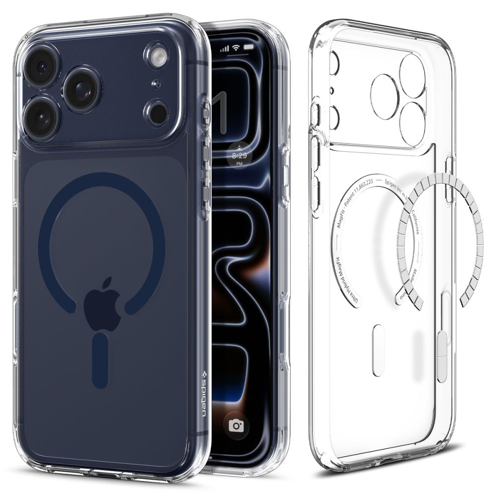 Ovitek MagSafe za Apple iPhone 17 Pro Max, Spigen, Ultra Hybrid, Prozorno Mornarsko Modra ACS11108