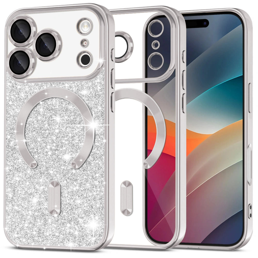 Ovitek MagSafe za Apple iPhone 17 Pro Max, Techsuit, Luxury Glitter, Srebrn