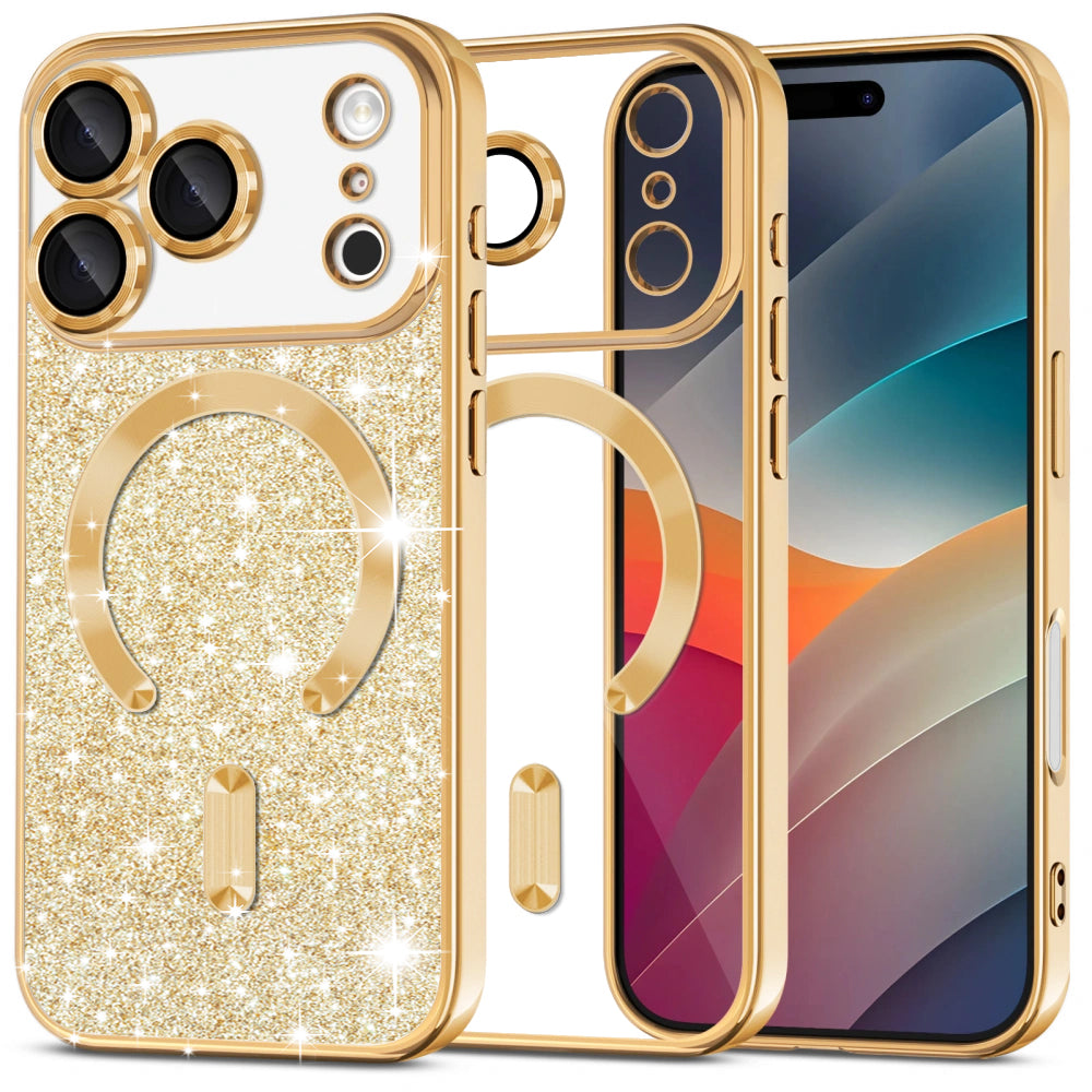 Ovitek MagSafe za Apple iPhone 17 Pro Max, Techsuit, Luxury Glitter, Zlat