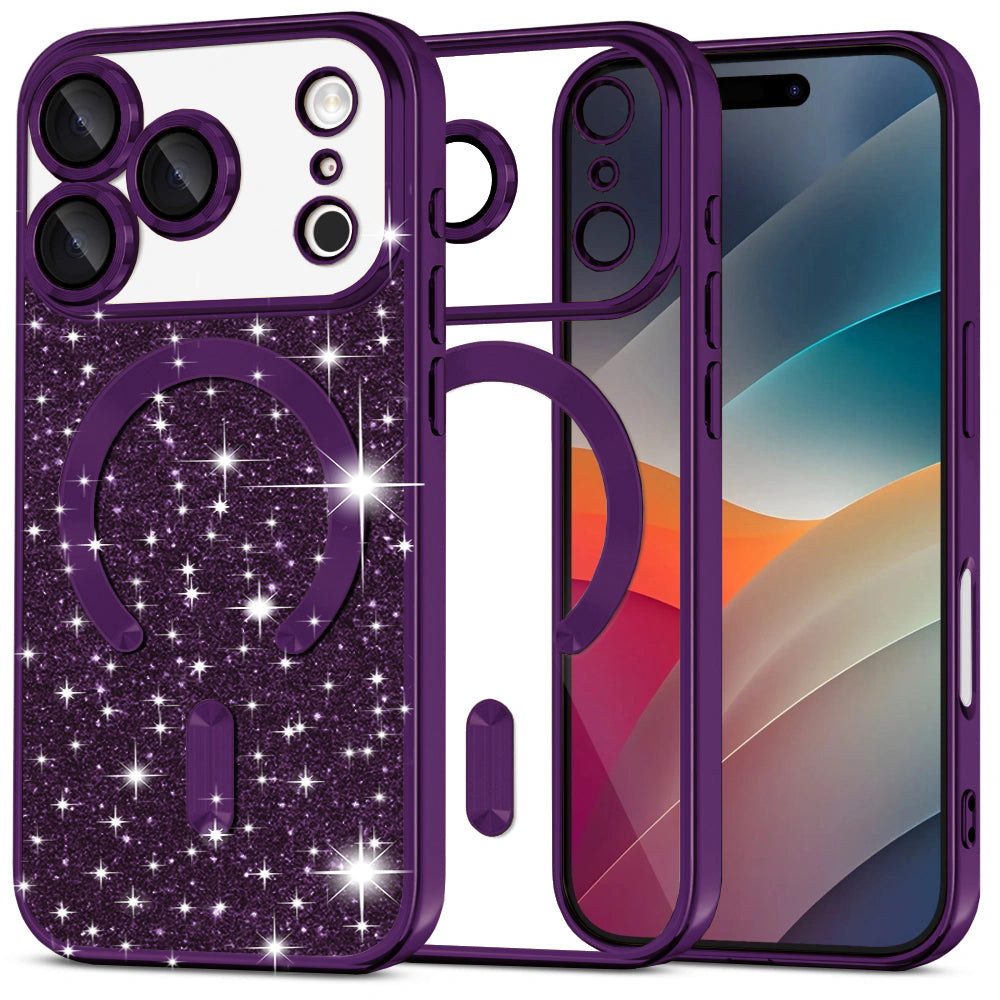 Ovitek MagSafe za Apple iPhone 17 Pro Max, Techsuit, Luxury Glitter, Temno Vijolična