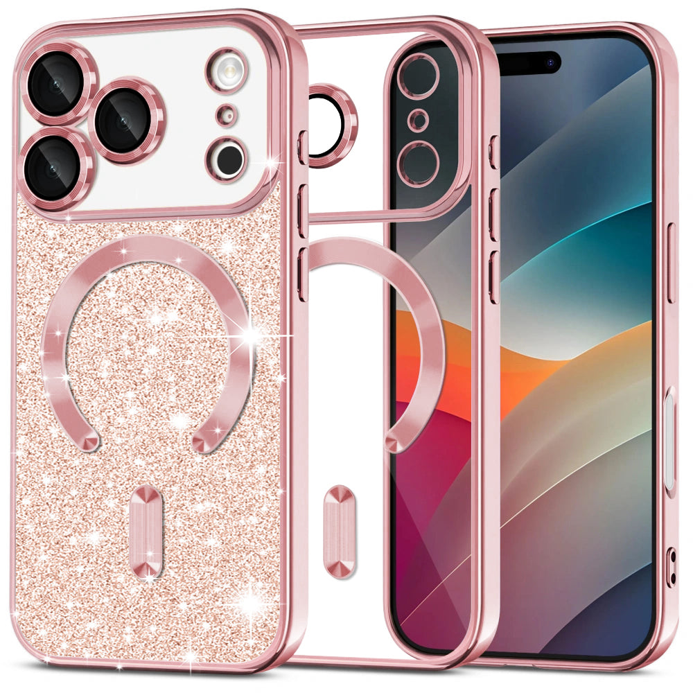 Ovitek MagSafe za Apple iPhone 17 Pro Max, Techsuit, Luxury Glitter, Rožnato Zlata