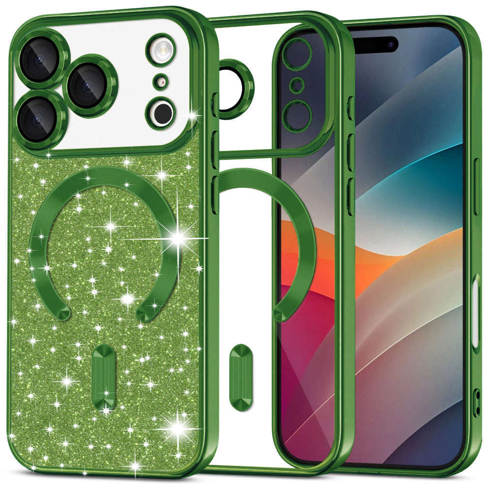 Ovitek MagSafe za Apple iPhone 17 Pro Max, Techsuit, Luxury Glitter, Temno Zelen