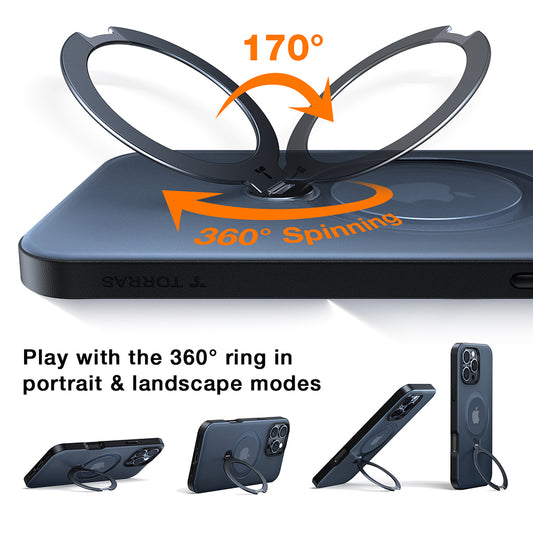 Ovitek MagSafe za Apple iPhone 17 Pro Max, Torras, Ostand Spin, Prozoren