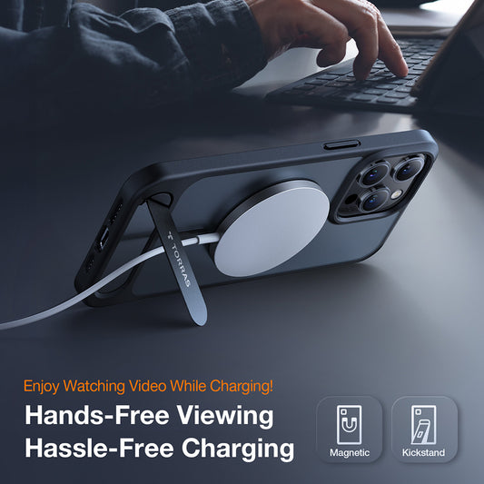 Ovitek MagSafe za Apple iPhone 17 Pro Max, Torras, Pstand, Črna