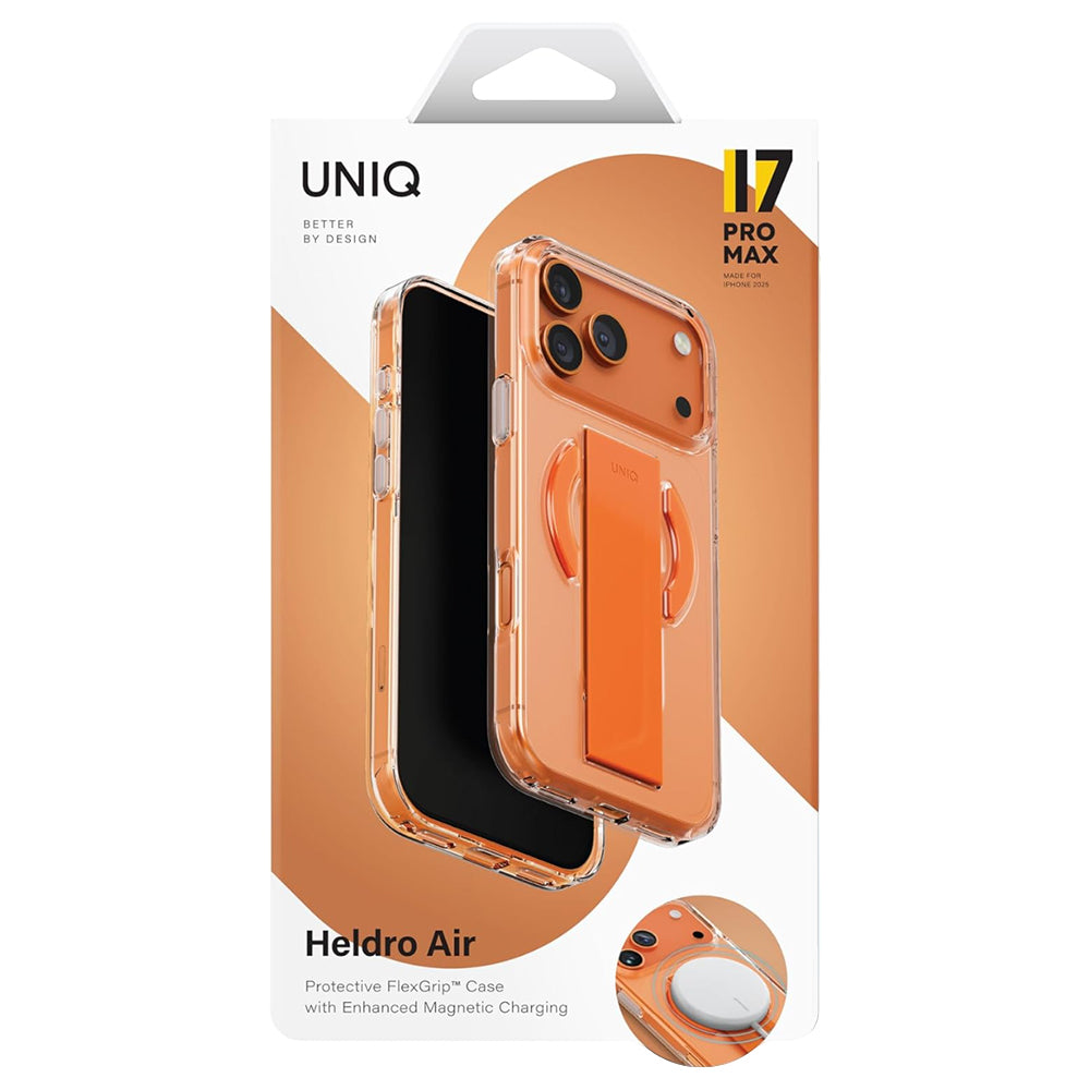 MagSafe ovitek za Apple iPhone 17 Pro Max, UNIQ, Heldro Air MagClick, prozorno oranžen