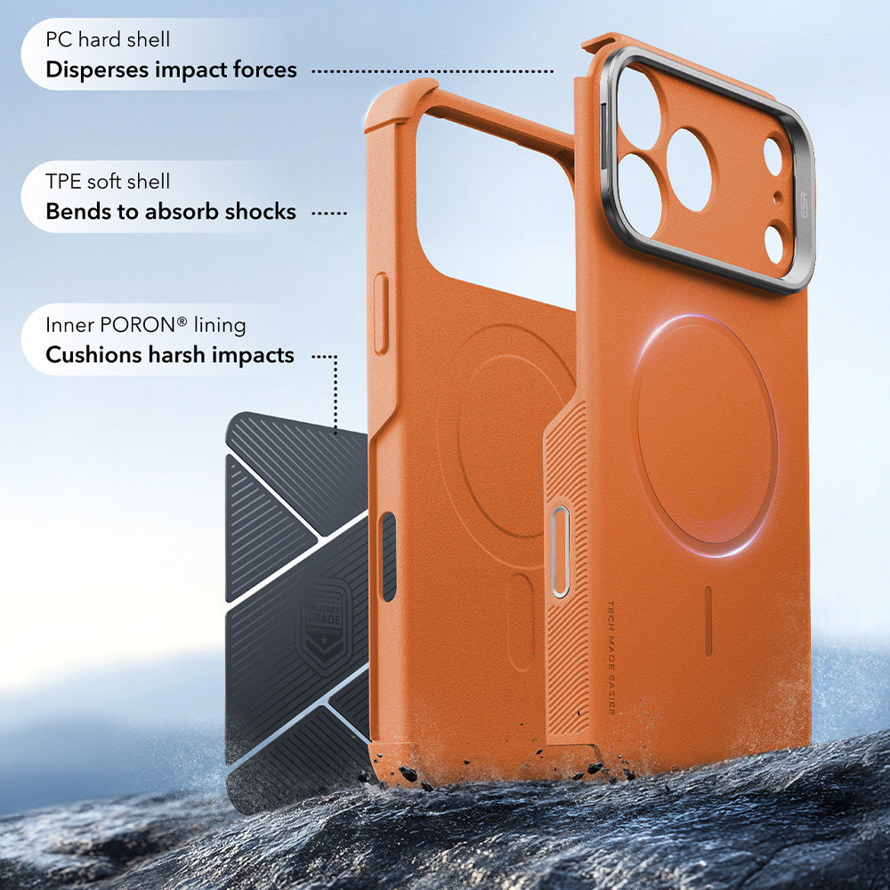 Ovitek MagSafe za Apple iPhone 18 Pro / 17 Pro, ESR, Cyber Armor Kickstand, oranžen