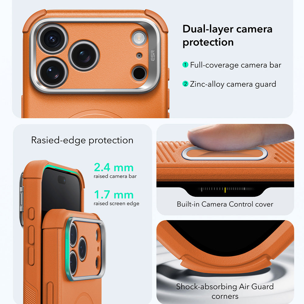 Ovitek MagSafe za Apple iPhone 18 Pro / 17 Pro, ESR, Cyber Armor Kickstand, oranžen