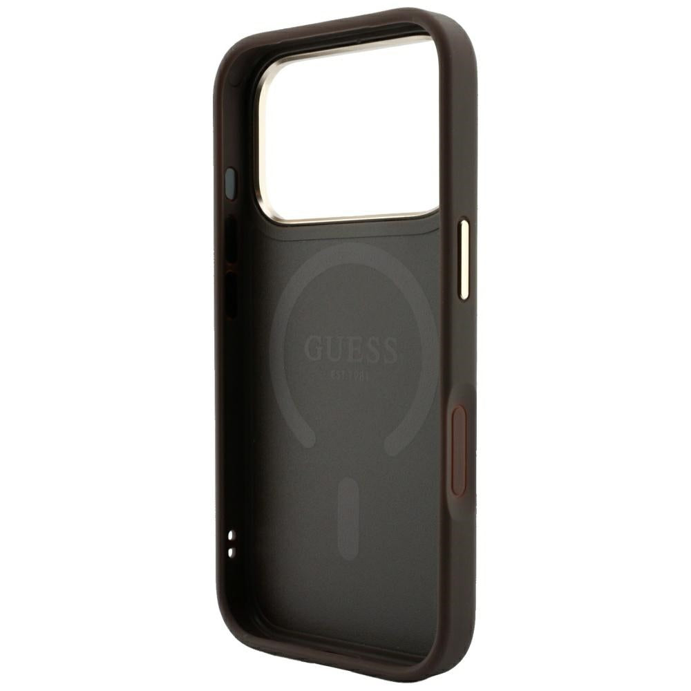 MagSafe ovitek za Apple iPhone 18 Pro / 17 Pro, Guess, 4G Relief Classic, rjav