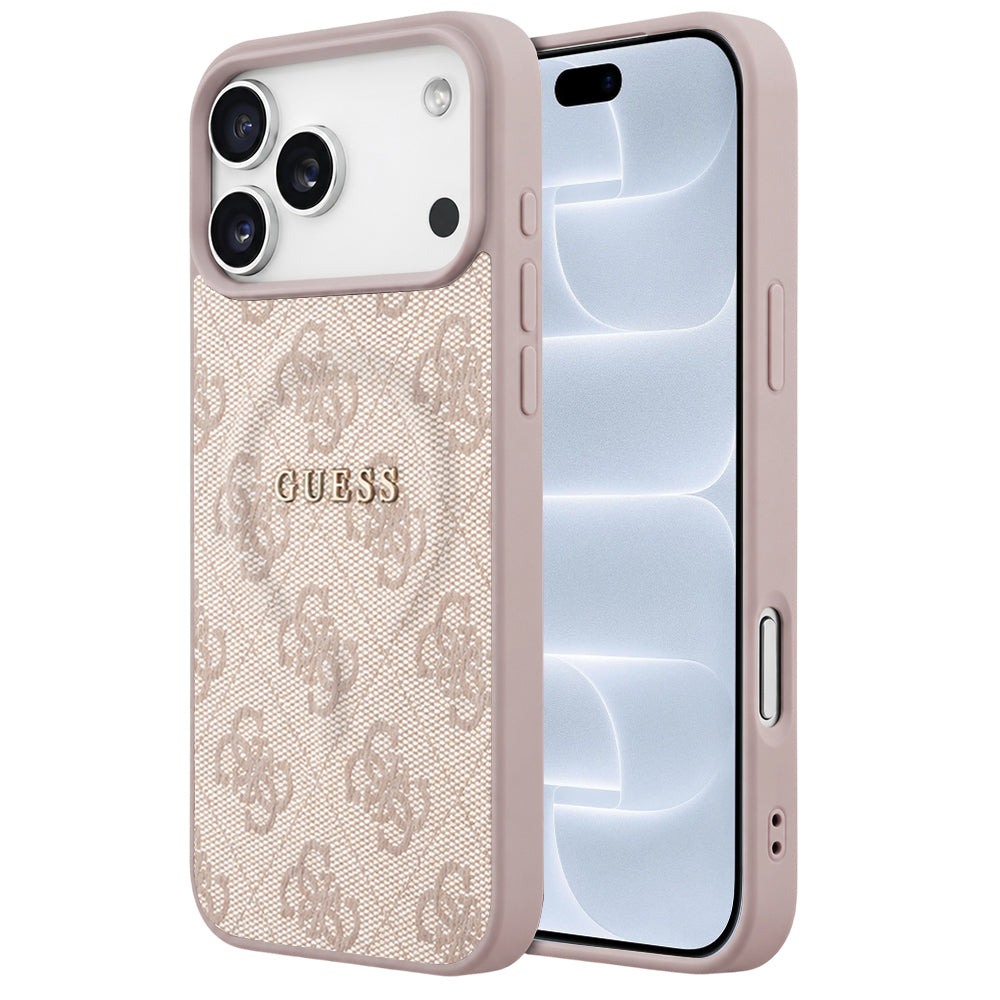 MagSafe ovitek za Apple iPhone 18 Pro / 17 Pro, Guess, 4G Embossed Ring Classic Logo, roza