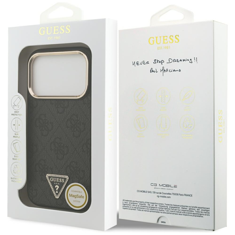 Ovitek MagSafe za Apple iPhone 18 Pro / 17 Pro, Guess, 4G Triangle Logo, Črn