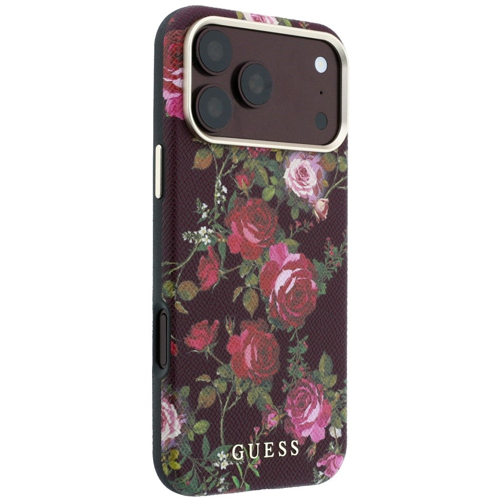MagSafe ovitek za Apple iPhone 18 Pro / 17 Pro, Guess, Blossom Roses Print, bordo