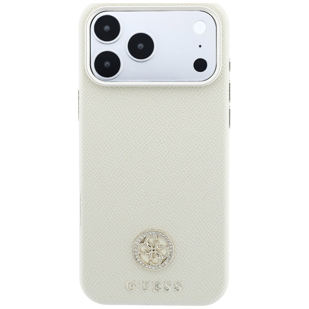 MagSafe ovitek za Apple iPhone 18 Pro / 17 Pro, Guess, zrnast okrogel logotip iz strass kamnov, bež