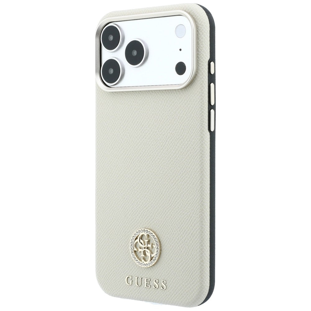 MagSafe ovitek za Apple iPhone 18 Pro / 17 Pro, Guess, zrnast okrogel logotip iz strass kamnov, bež