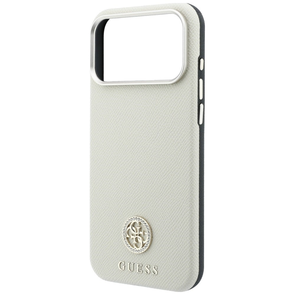 MagSafe ovitek za Apple iPhone 18 Pro / 17 Pro, Guess, zrnast okrogel logotip iz strass kamnov, bež