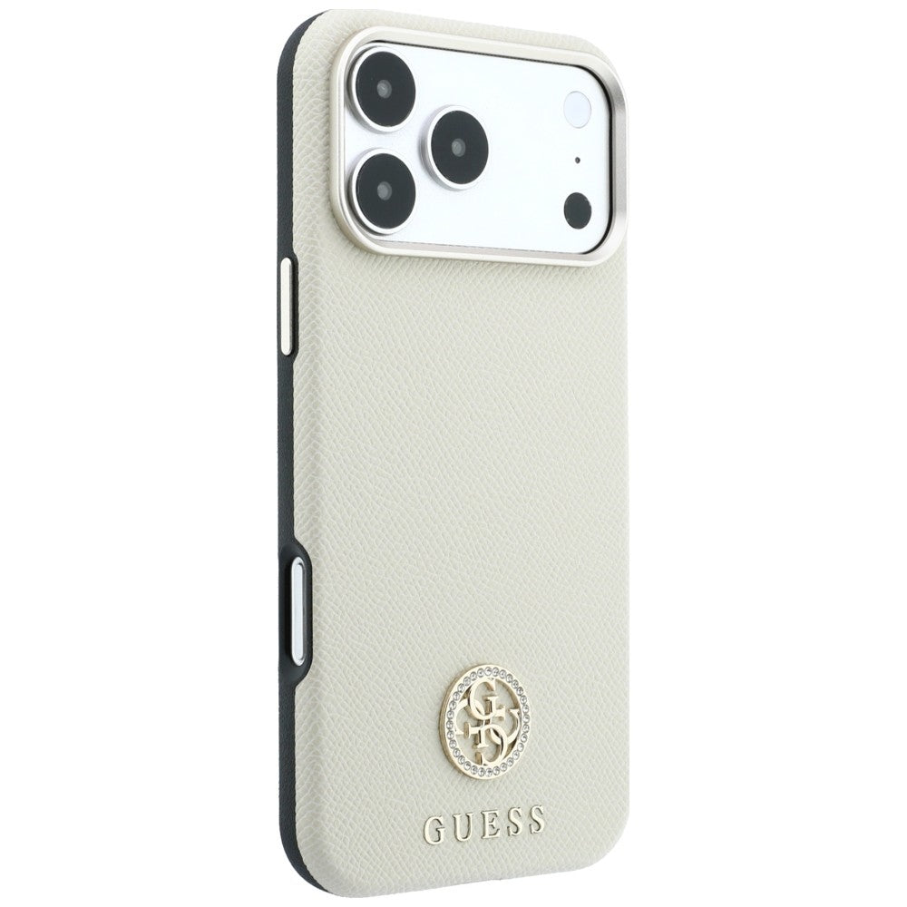 MagSafe ovitek za Apple iPhone 18 Pro / 17 Pro, Guess, zrnast okrogel logotip iz strass kamnov, bež