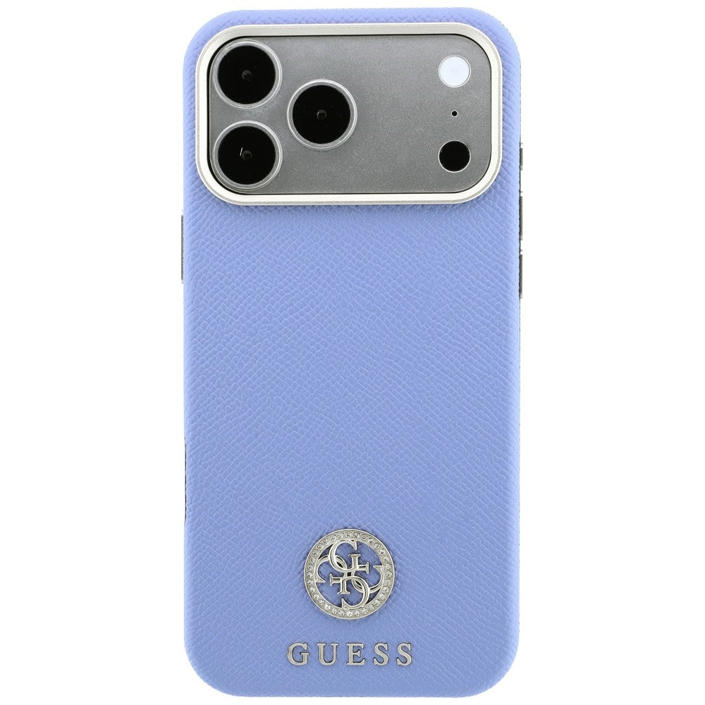 Ovitek MagSafe za Apple iPhone 18 Pro / 17 Pro, Guess, zrnast okrogel logotip iz strass kamnov, modra