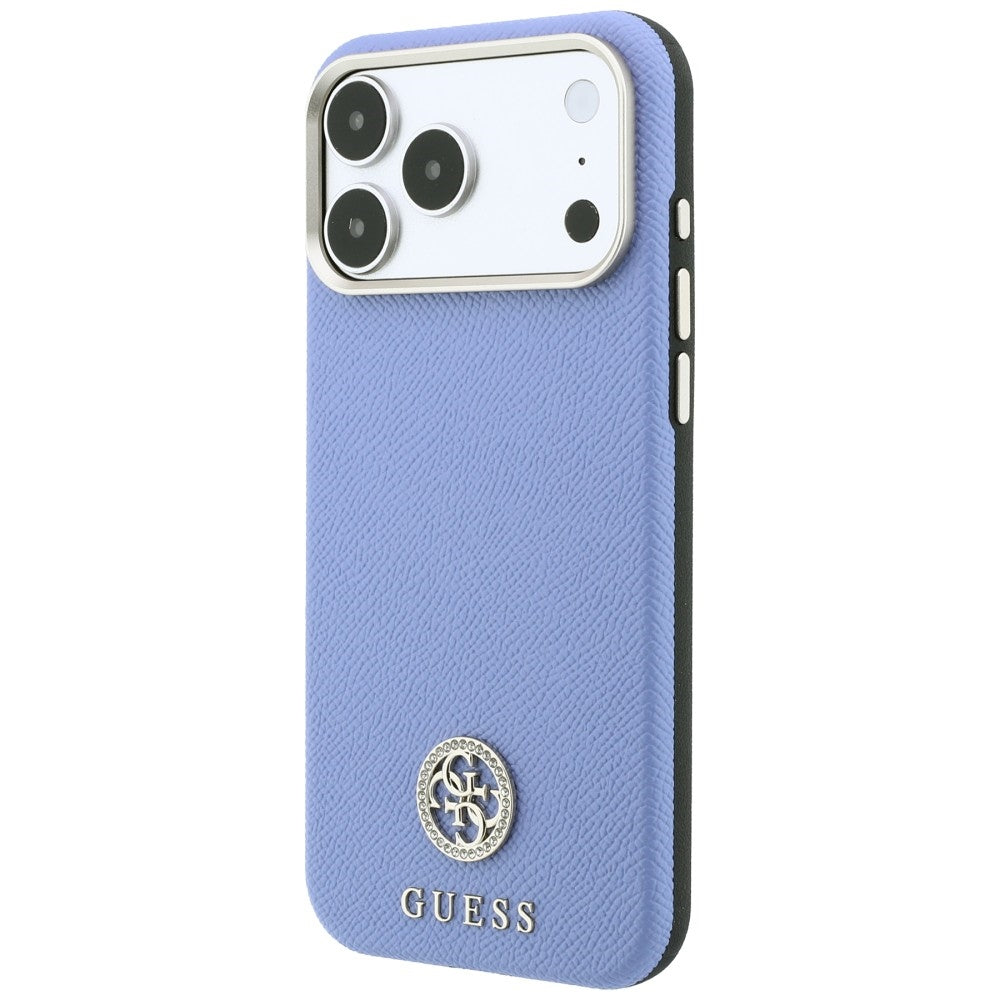 Ovitek MagSafe za Apple iPhone 18 Pro / 17 Pro, Guess, zrnast okrogel logotip iz strass kamnov, modra