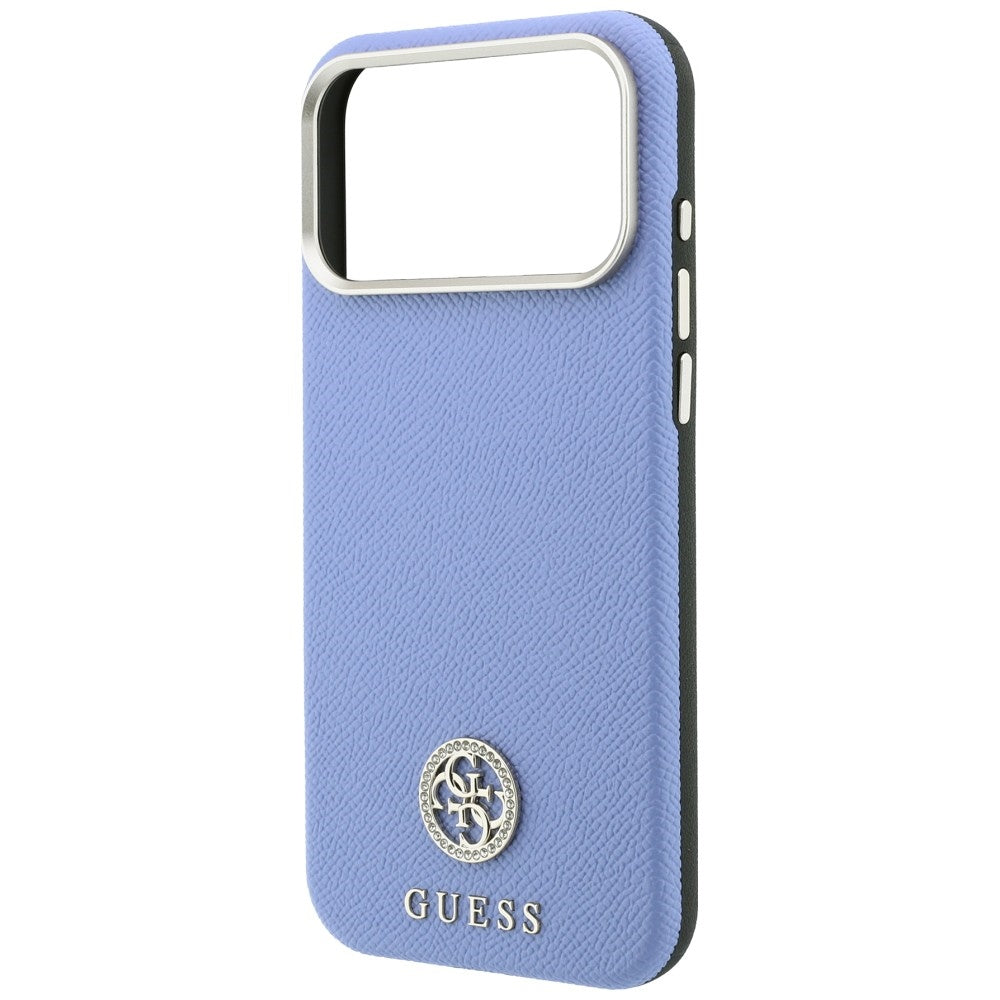 Ovitek MagSafe za Apple iPhone 18 Pro / 17 Pro, Guess, zrnast okrogel logotip iz strass kamnov, modra