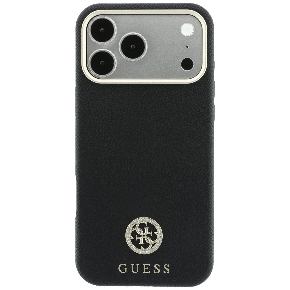 Ovitek MagSafe za Apple iPhone 18 Pro / 17 Pro, Guess, zrnast okrogel logotip iz strasa, črn