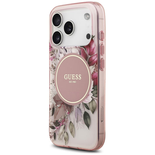 MagSafe ovitek za Apple iPhone 18 Pro / 17 Pro, Guess, IML Flower & Tonal Circle, rožnat