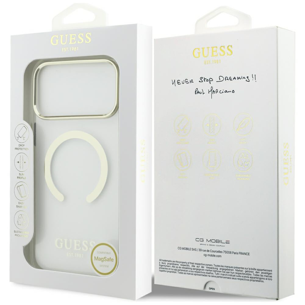 Ovitek MagSafe za Apple iPhone 18 Pro / 17 Pro, Guess, Metal Outline, Zlata